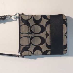 Coach Slim Crossbody Swingpack Canvas Leather Bag Black Gray Silver